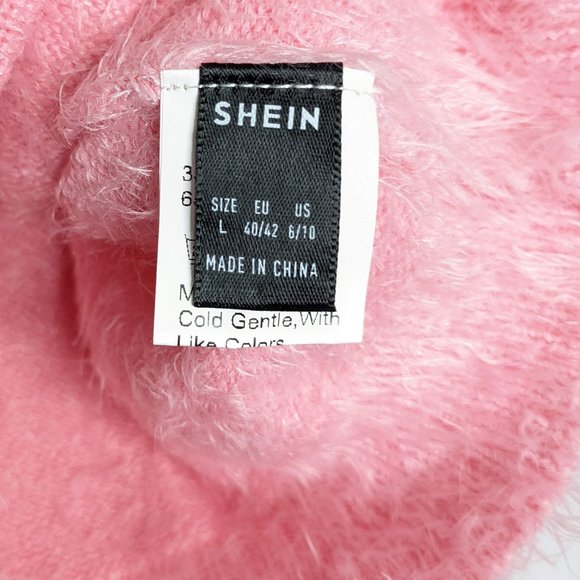 Shein Pink Fuzzy Sleeveless Sweater Mushroom Pattern Crew Neck Size L - Picture 3 of 6